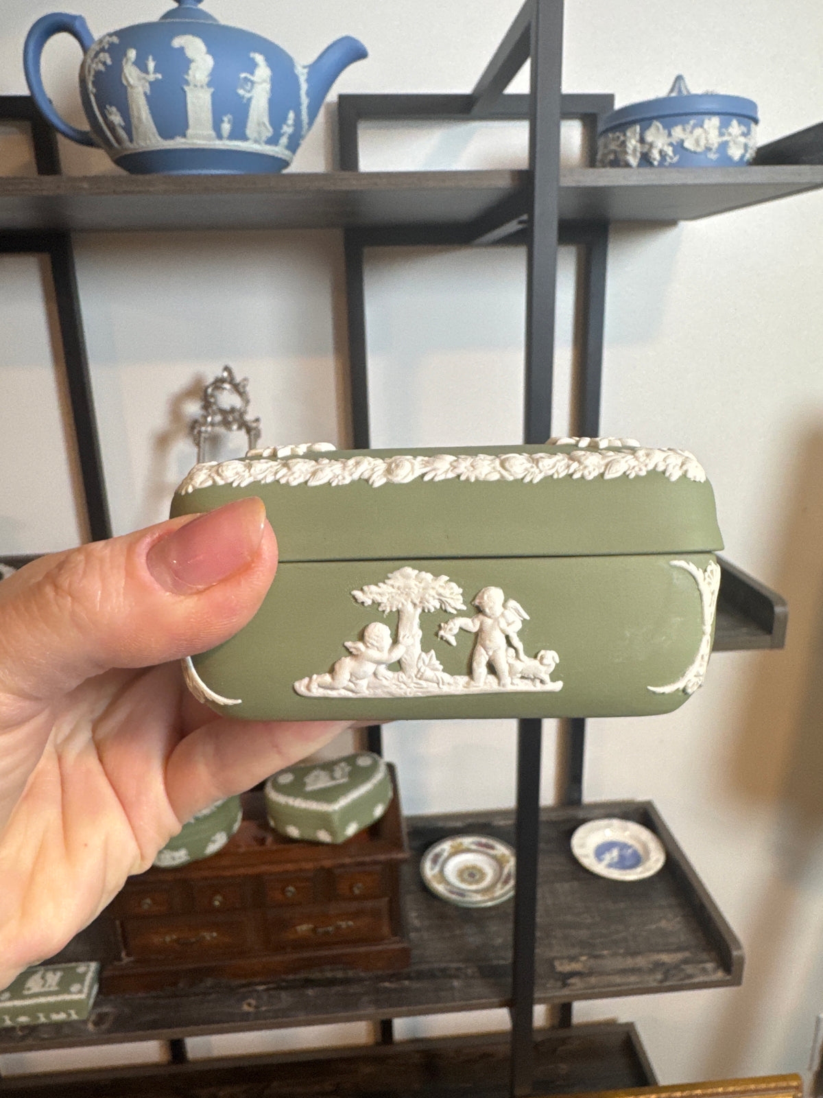 Wedgwood sage green square trinket box