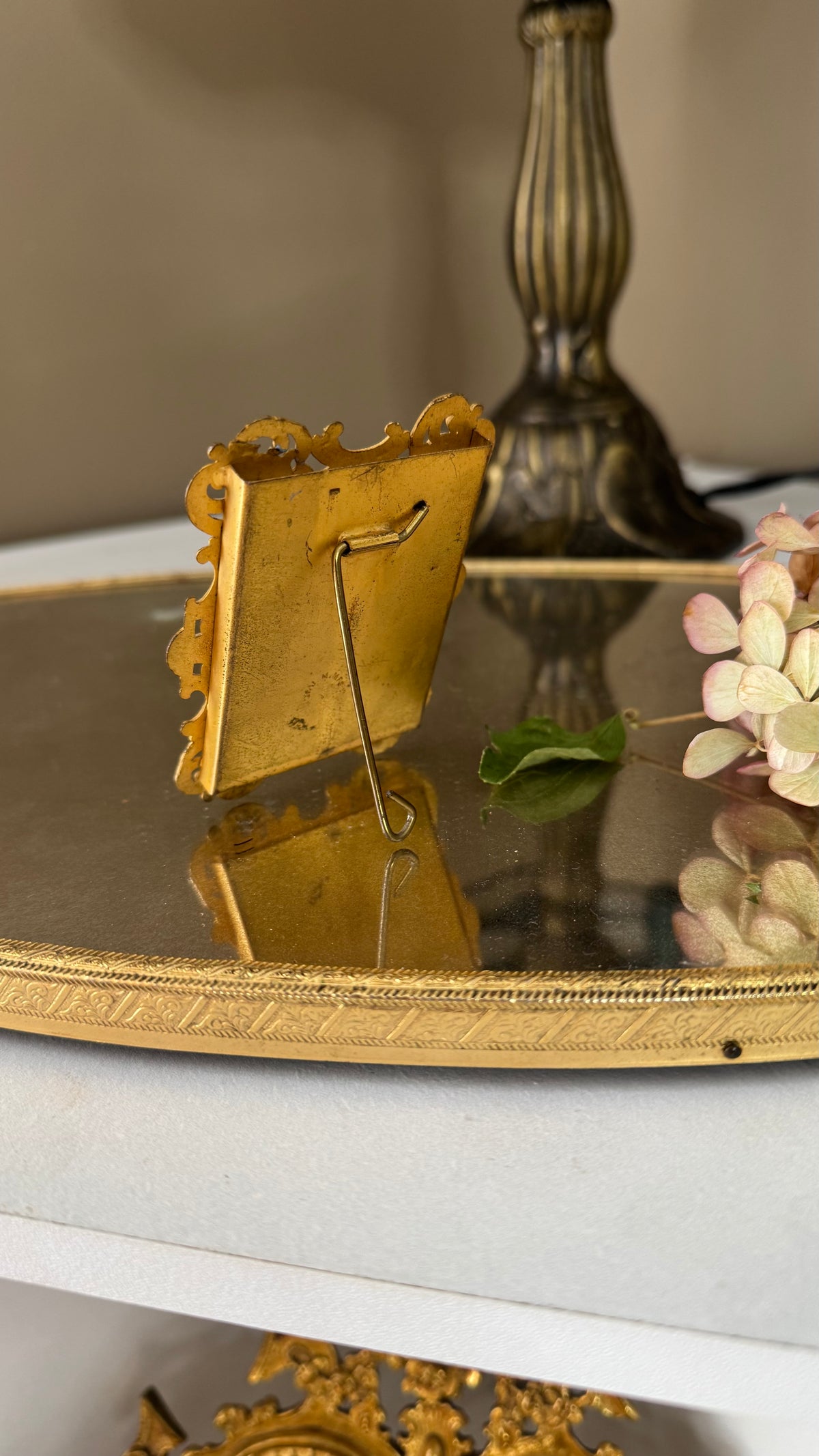 Day 11 apricot rose, original oil painting in antique brass frame