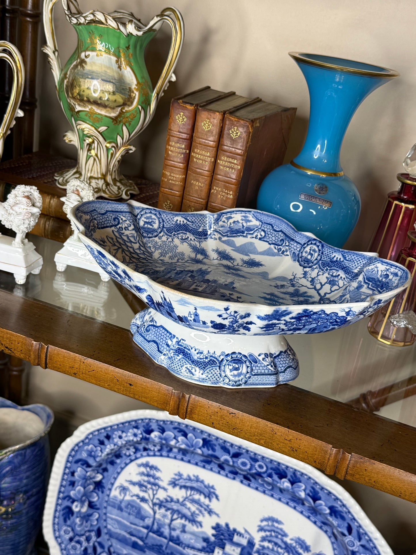 Antique Spode Gothic Castle Quatrefoil Comport | Circa 1800 | 11.75"W x 9"D x 4"H | Style DA4497