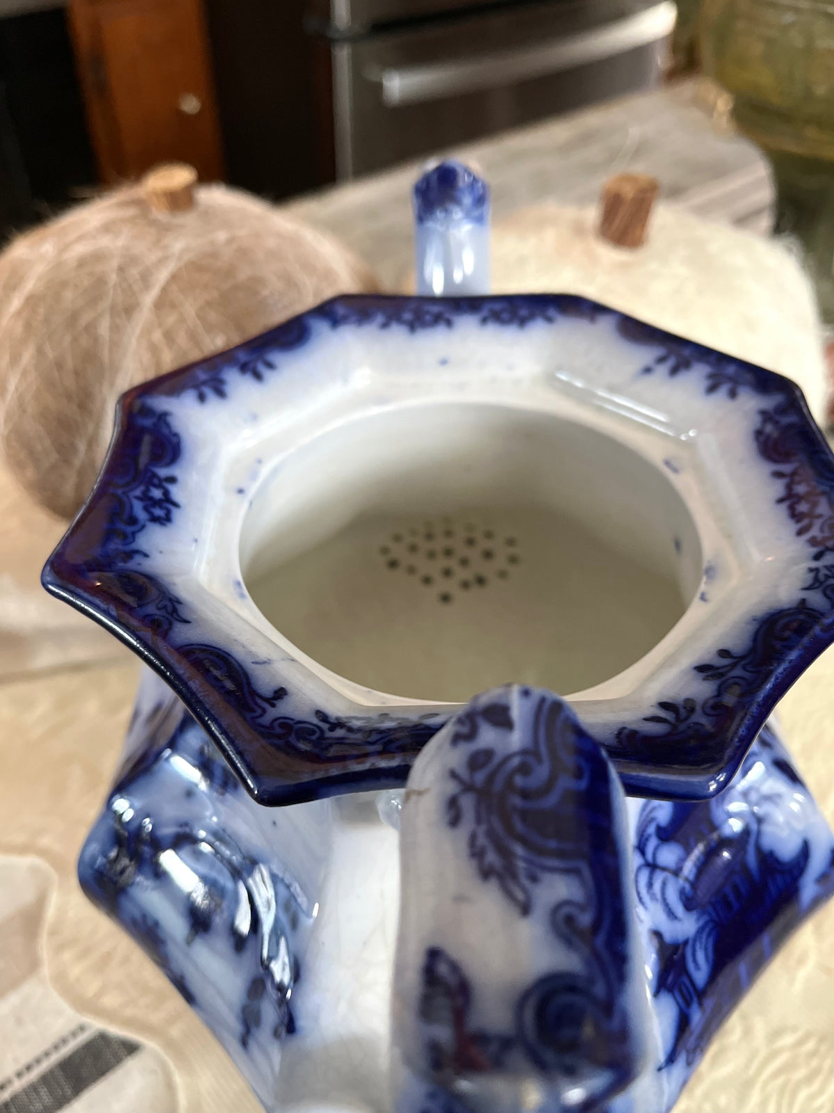 Jacob Furnival & Co. Shanghae Flow Blue Ironstone Teapot | England, Circa 1860
