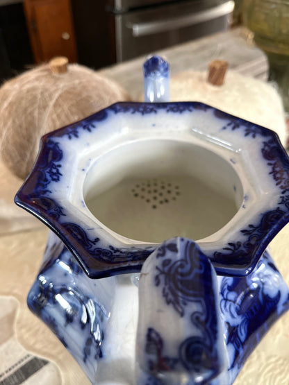 Jacob Furnival & Co. Shanghae Flow Blue Ironstone Teapot | England, Circa 1860