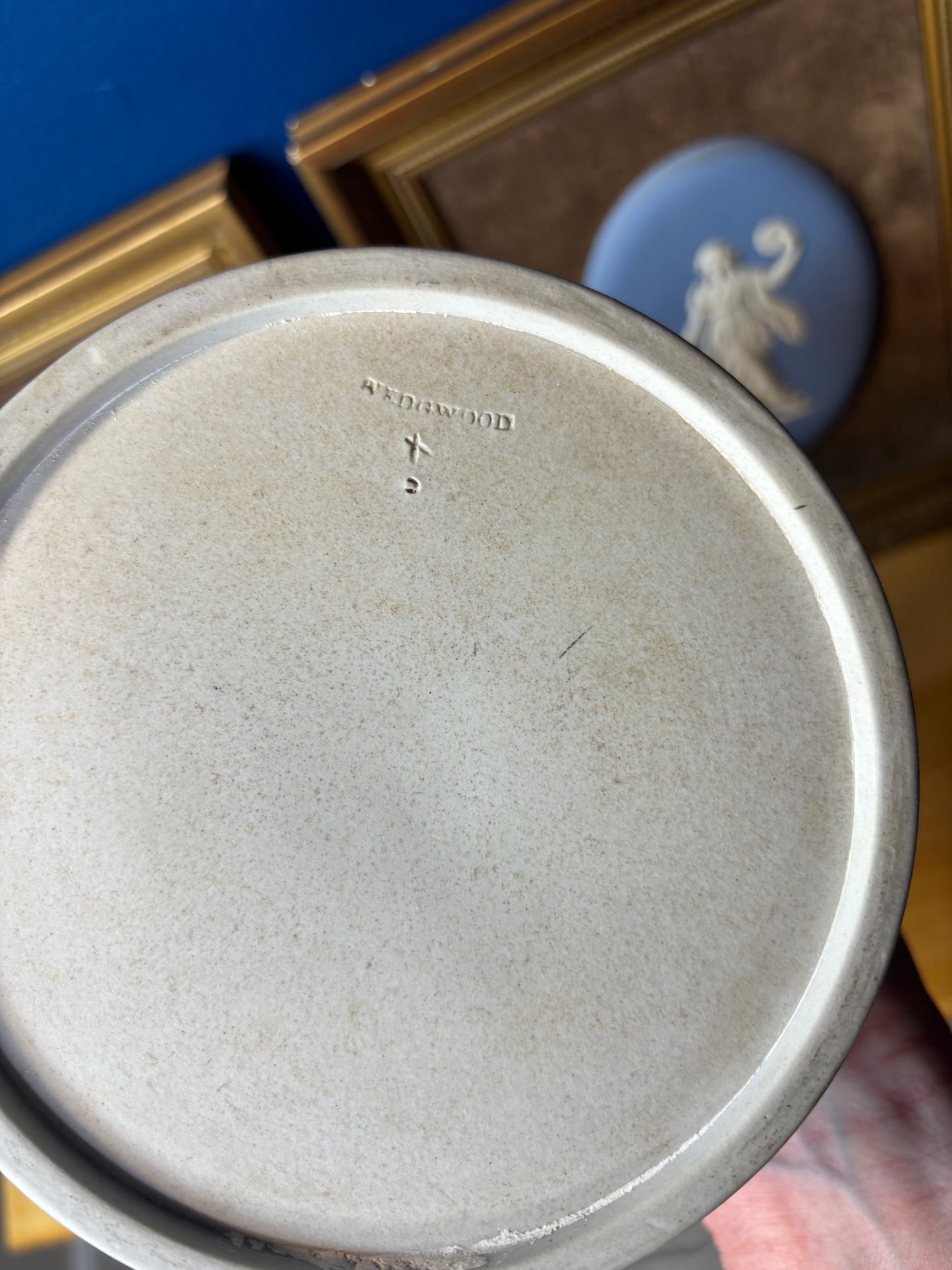 Wedgwood Jasperware cobalt biscuit barrel with silver plating!