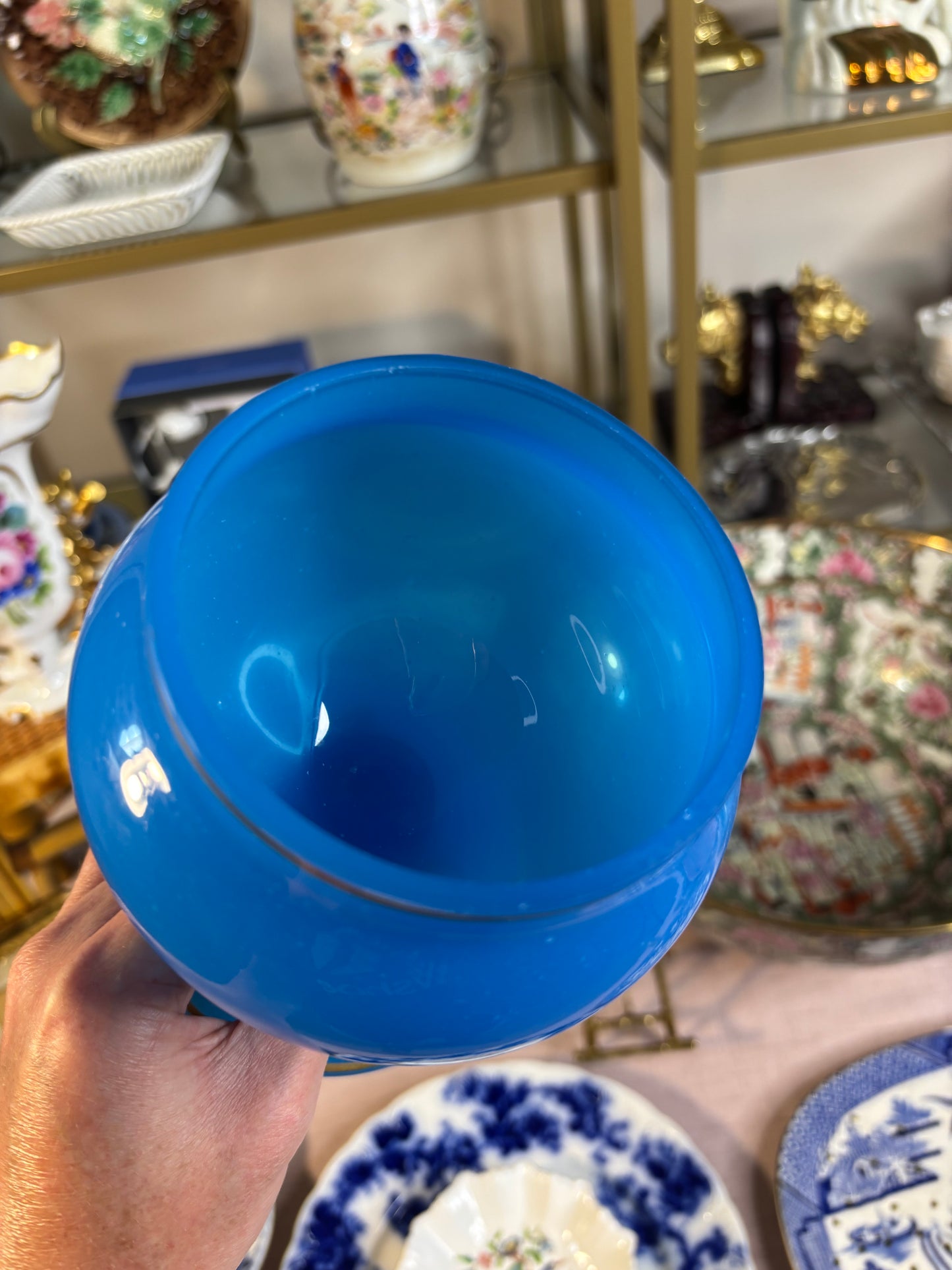 Beautiful opaline glass pedestal with gold! As is!