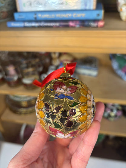Beautiful sunflower cloisonné ornament with butterflies!