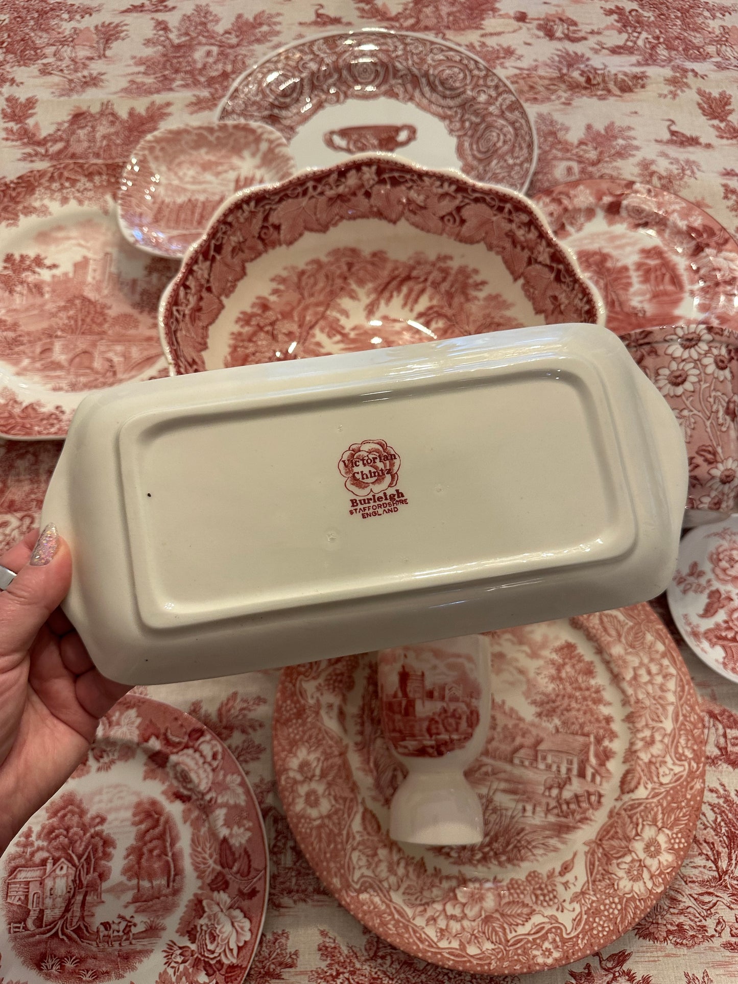 Burleigh “Victorian Chintz” Pink Transferware Sandwich Tray / Platter | England, c. 1960s–1990s