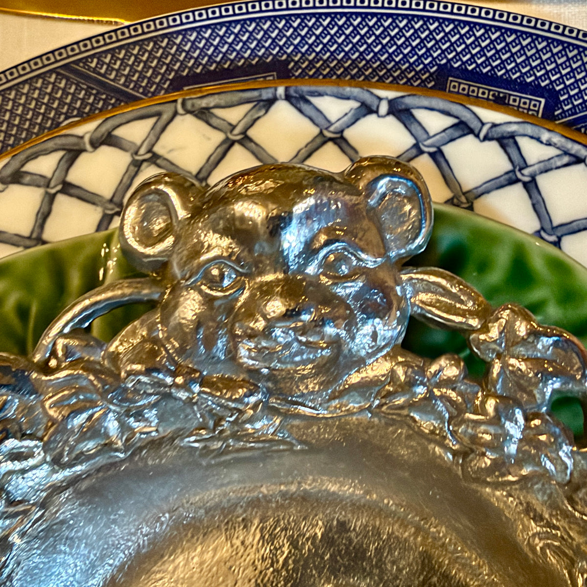 Rare teddy bear serving bowl and spoon by designer Arthur Court 1997