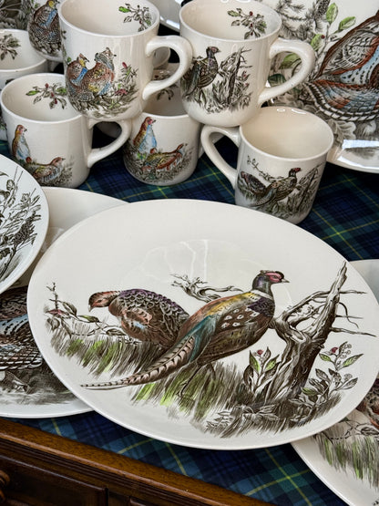 Vintage Johnson Brothers “Game Birds”English Dinnerware Set | 17 Pieces | 8 Dinner Plates, 8 Mugs & Large Platter | Vintage England