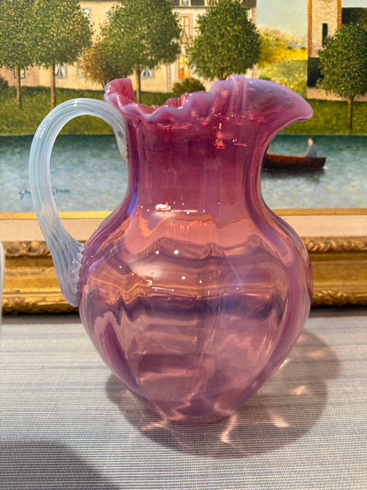 Vintage Pink Blown Glass Large Pitcher