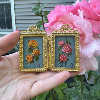 Live 06/09 antique Double frame roses original oil painting