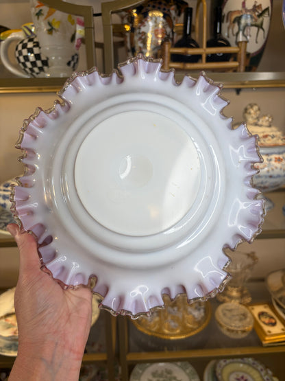 Stunning handpainted floral and pink ruffled edges bowl!