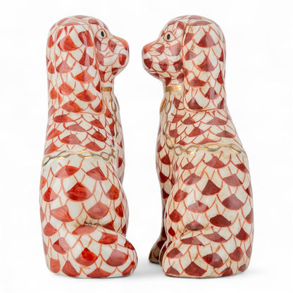 Danny’s Fine Porcelain Rust & White Spaniel Dog Figure Pair W/ Gold Accent (2 sizes to choose).