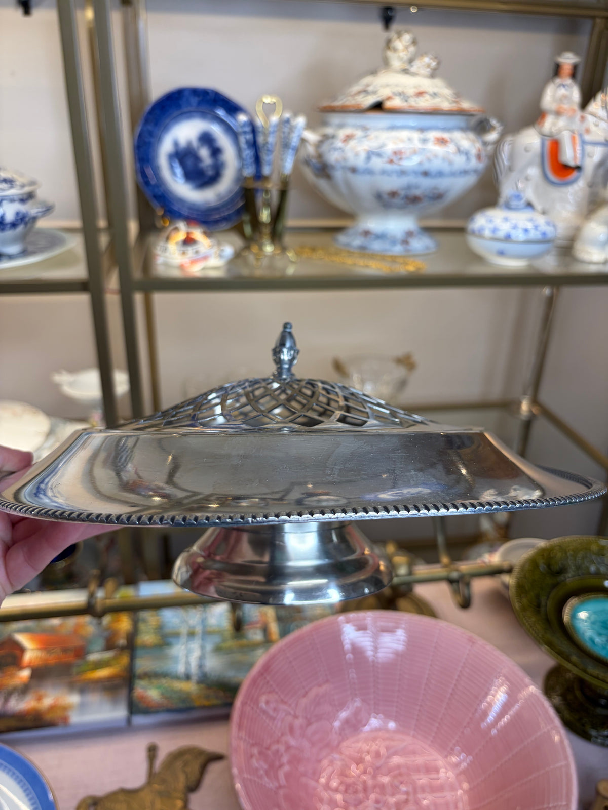Lovely silver Rockford and Co. flower frog display!