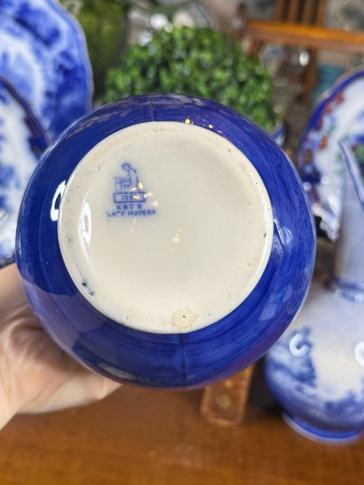 Pair of Keeling & Co. Blue & White Ship Ewers | 1886–1891 | 9"H x 15" Circumference | Style DA4502