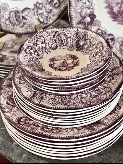 Rare Expansive Mulberry Transferware - Safe Harbour Royal Staffordshire - Service In Mint Condition