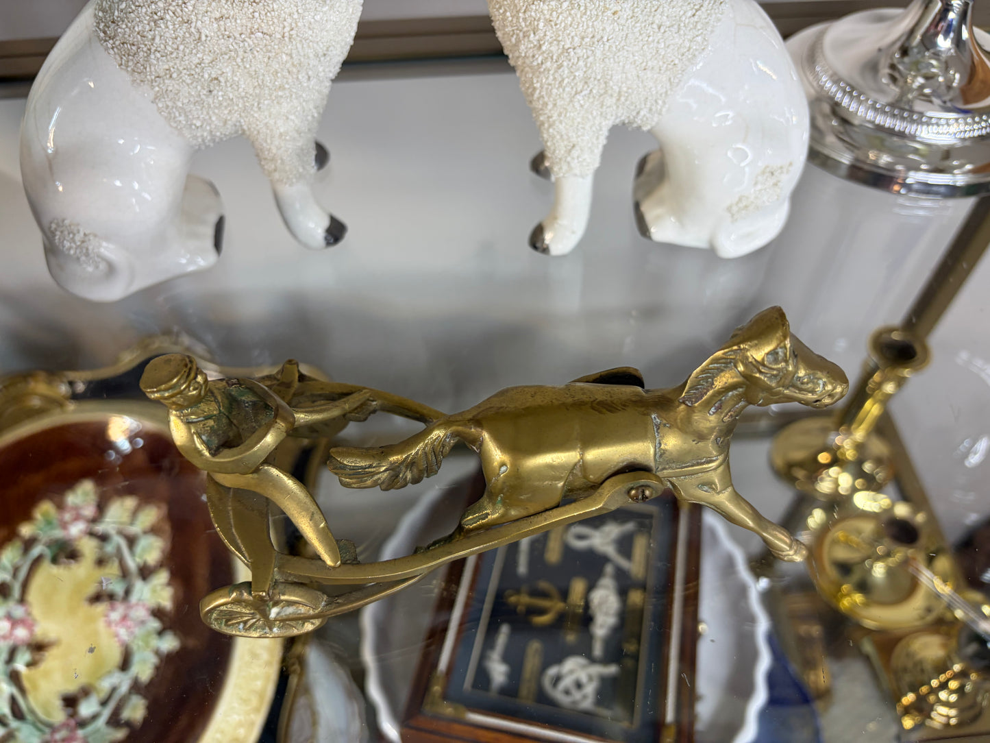 Brass horse jockey and horse figurine!