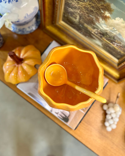 Festive Figural Pumpkin Tureen with Lid & Ladle 3-piece Set, Made in Portugal, 10”