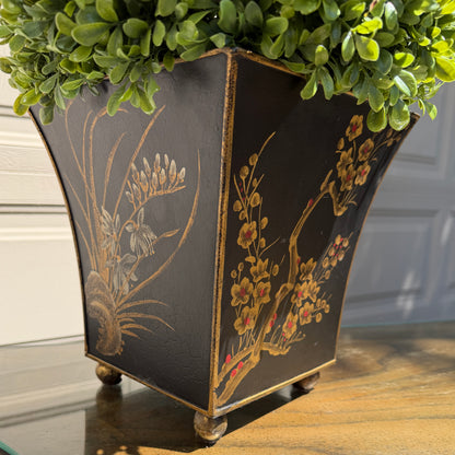 Chic ebony black tole metal planter centerpiece 10 x 9 x 9
