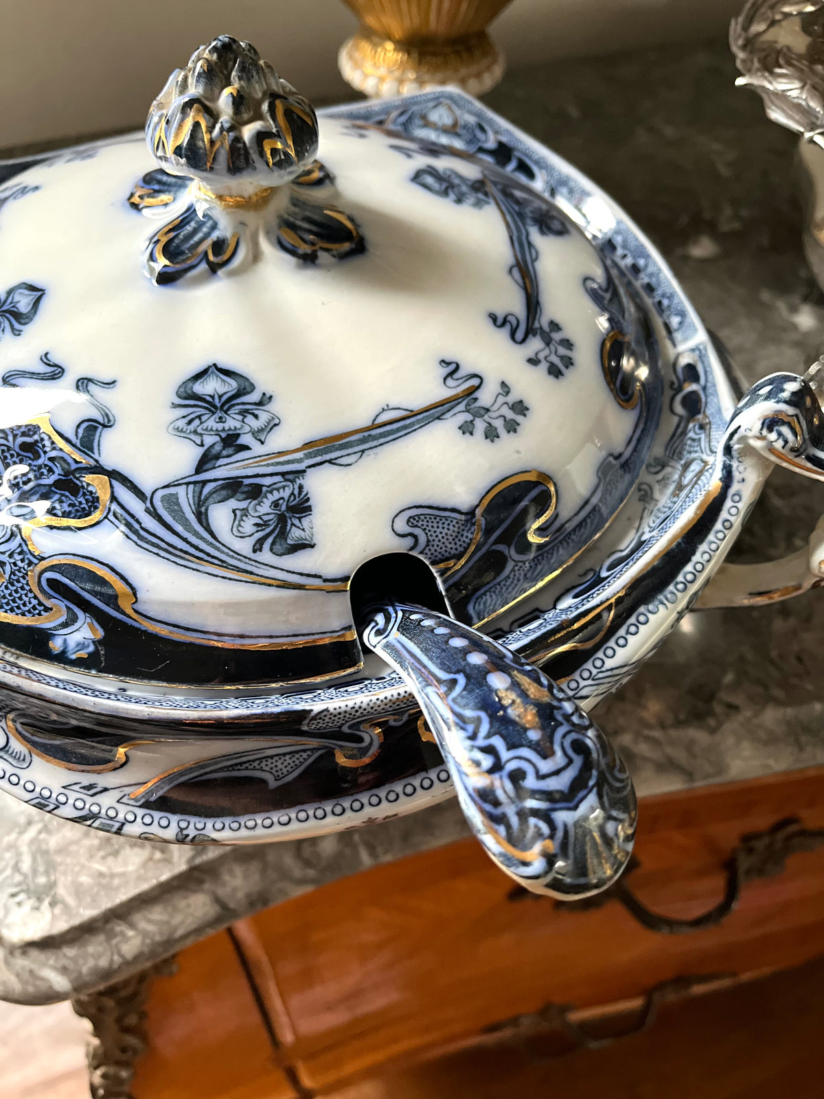 Live 09/29 Stunning Circa 1900 Royal Staffordshire Iris 3-Piece Soup Tureen with Original Ladle – Marked