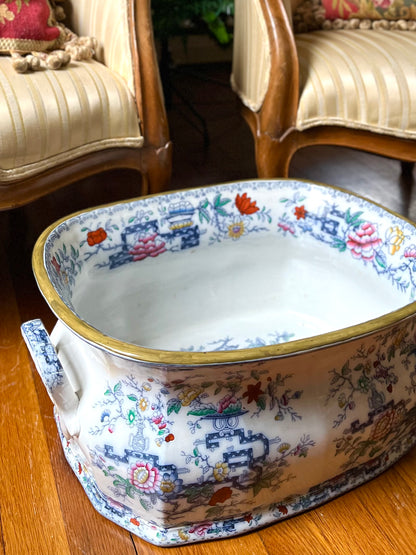 Exceptional Antique 1860-1890 Ashworth Bros. England Large Indian Tree Transferware Planter / Cachepot / Footbath