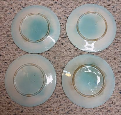 Antique majolica leaf plates with Greek key border- Set of 4! As is!