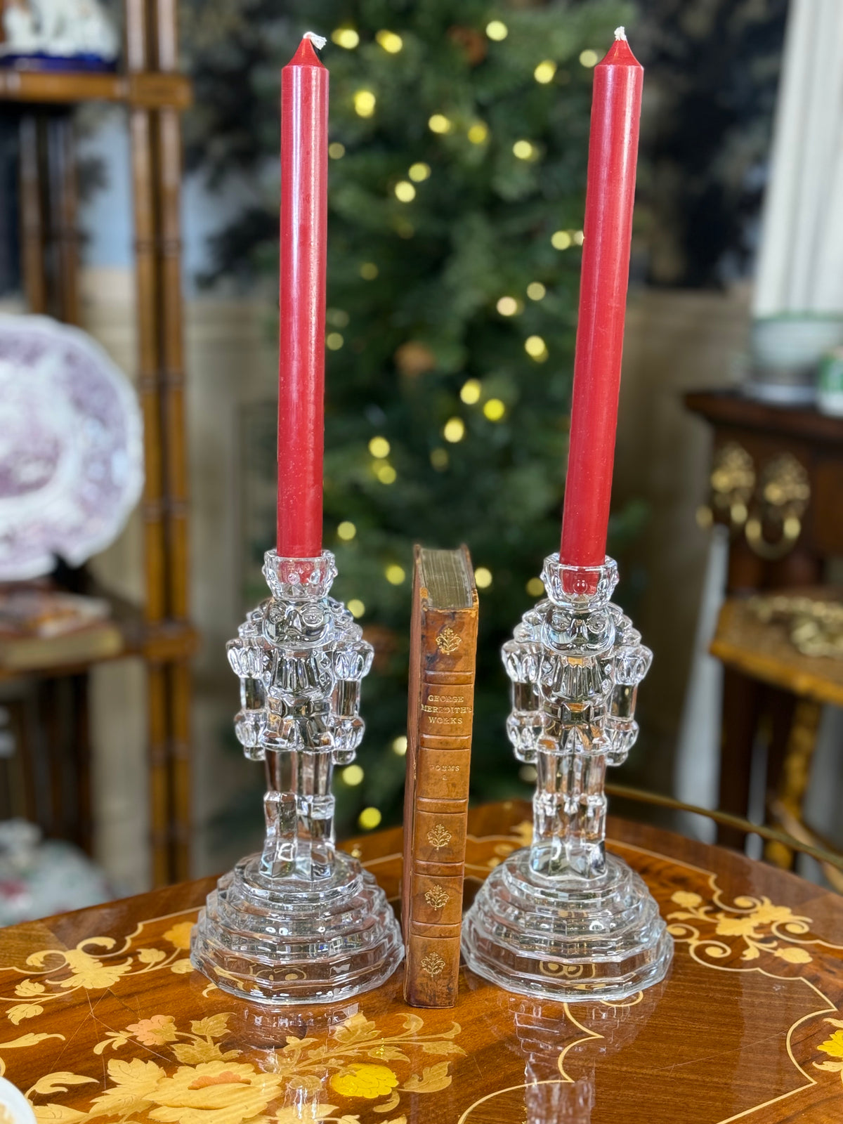 RESERVED - MIMI - Pair of Crystal Nutcracker Candlesticks | Holiday Taper Candle Holders | 8” H