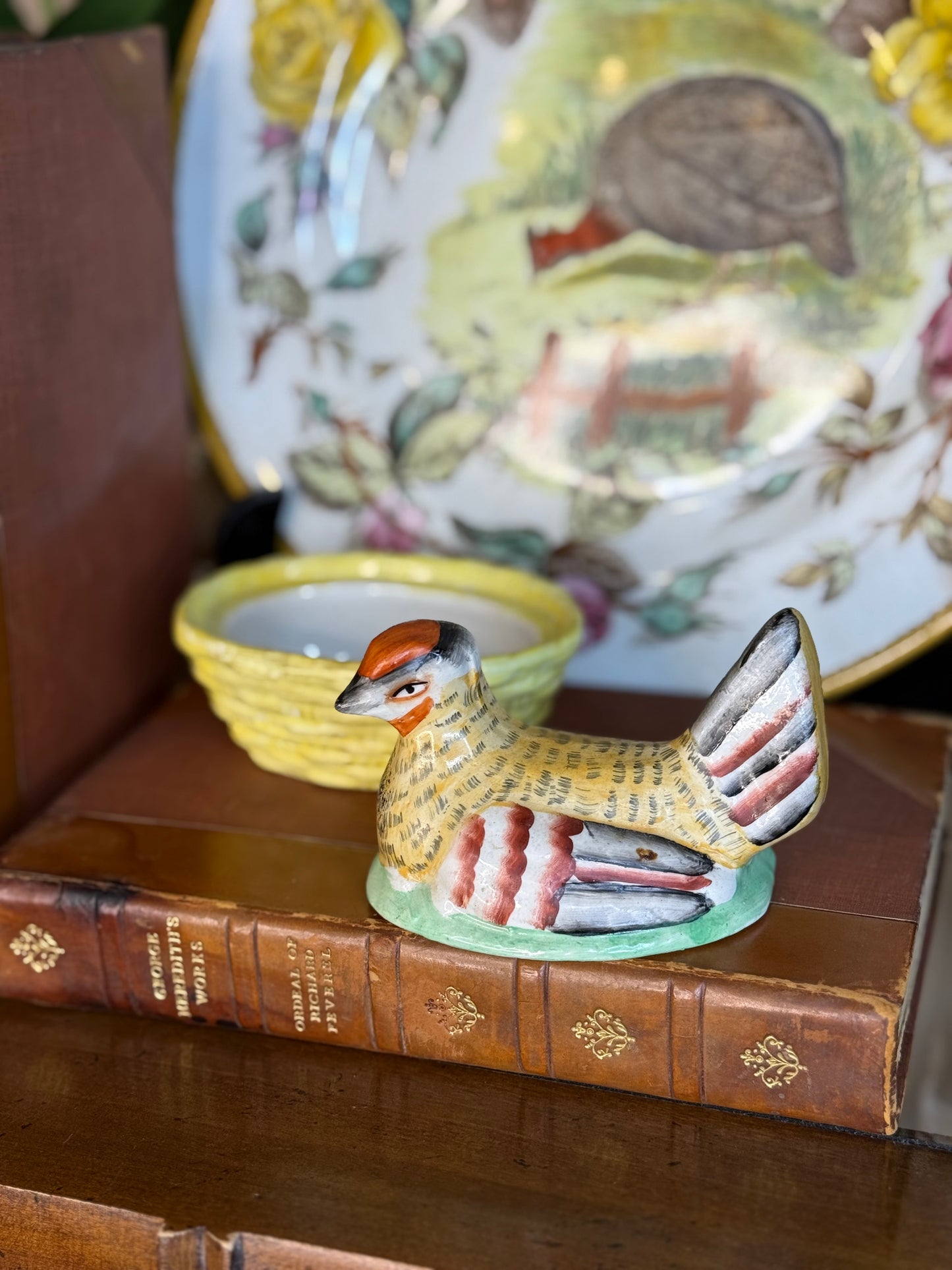 1930’s English Staffordshire Hen-On-Nest Figurine | Hand-Painted: 4x3x2”