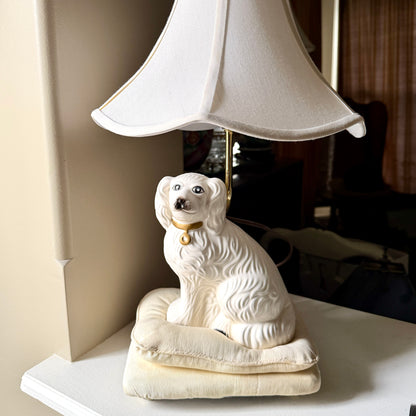 From my private collection... staffordshire style dog on silk pillows lamp with tulip shade