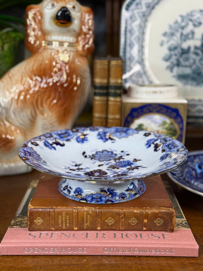 Antique 1815Copeland Spode Pattern 3702 Footed Pedestal Bowl | New Stone China Chinoiserie | Blue, White & Gilt