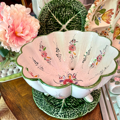 Gorgeous green scalloped tripod planter centerpiece bowl made in Portugal