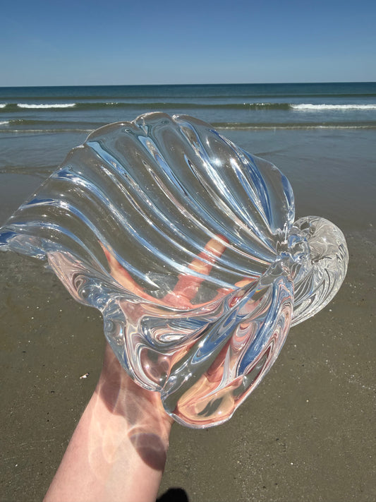 Rare Vintage Signed Cartier Italian Murano Hand Blown Glass 10” Shell Bowl