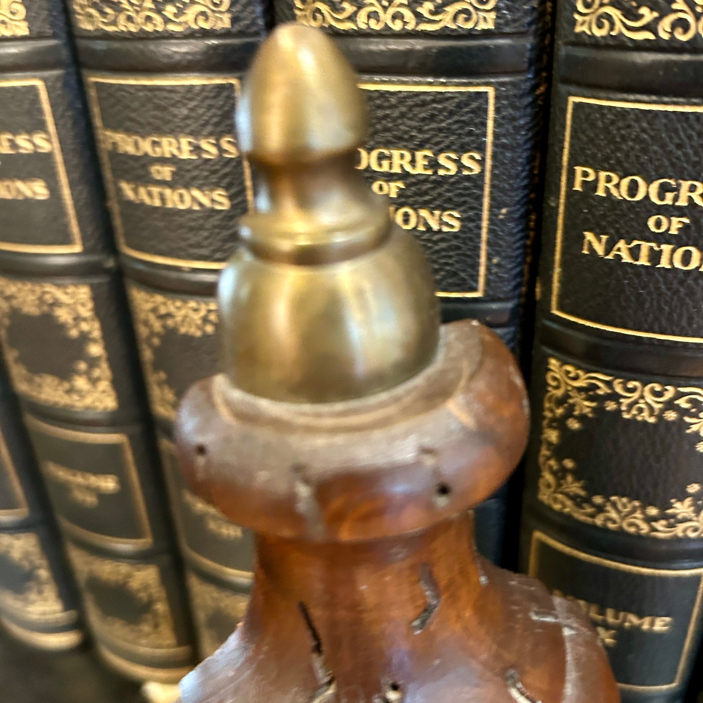 pair of handsome & heavy brass & mahogany bell bookends