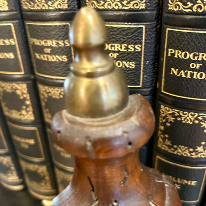 pair of handsome & heavy brass & mahogany bell bookends