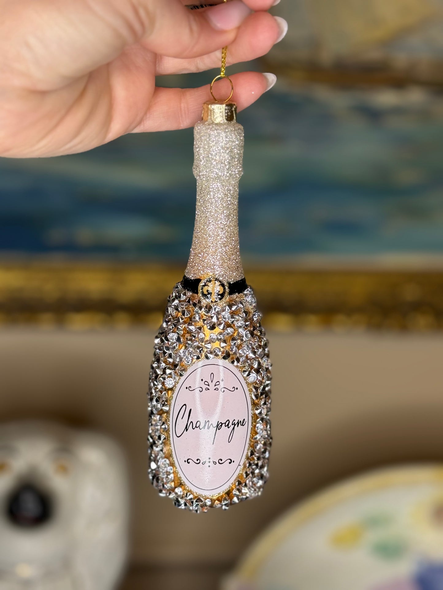 Kurt S. Adler | Glass Gold & Silver Champagne Bottle Christmas Ornament