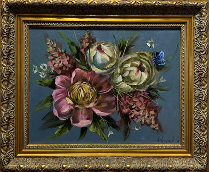 Pink and white peonies with pink hydrangeas original oil painting