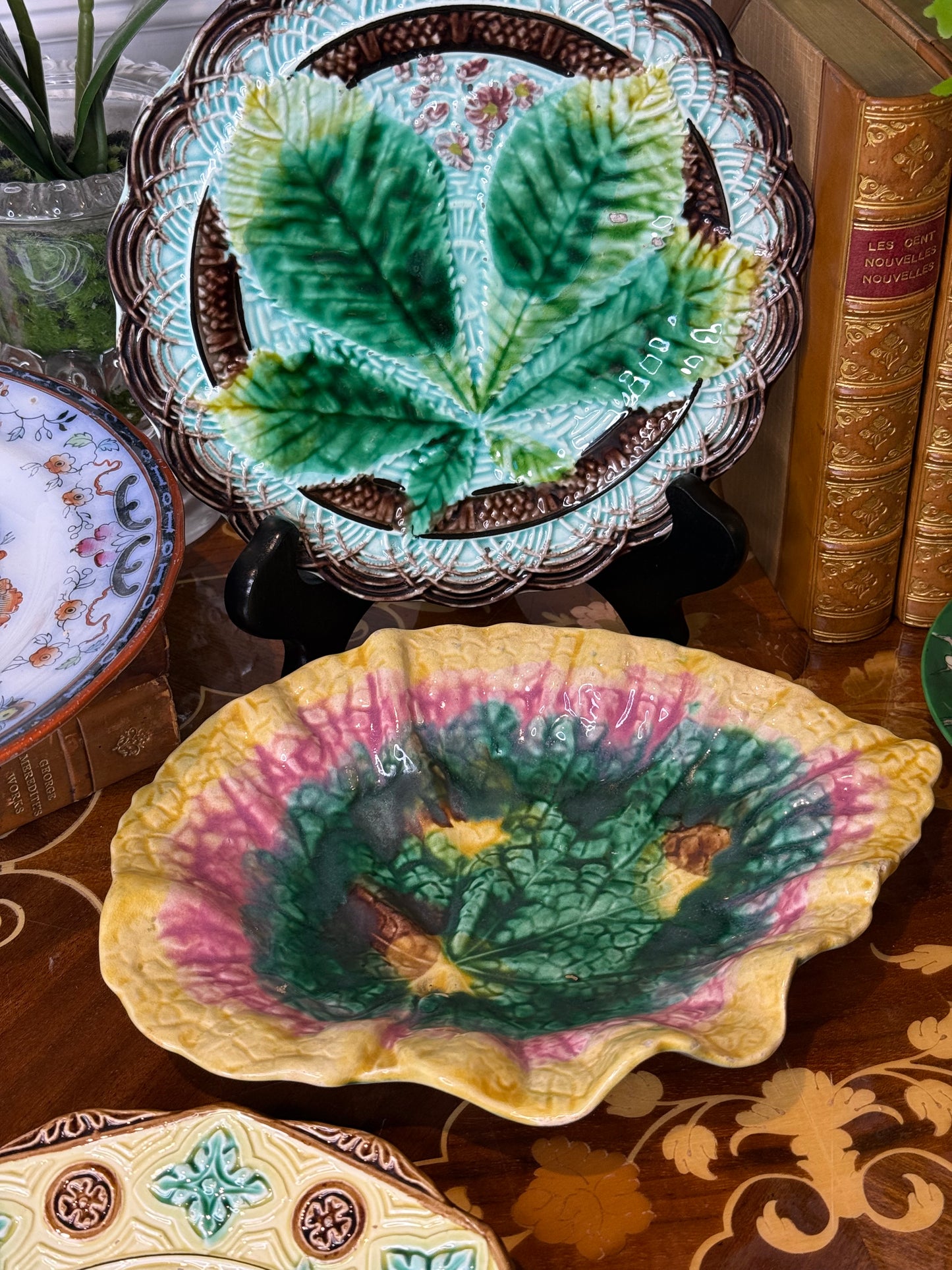 Antique Griffin, Smith & Hill (GSH) Majolica Begonia Leaf Dish | 9” | American Art Pottery