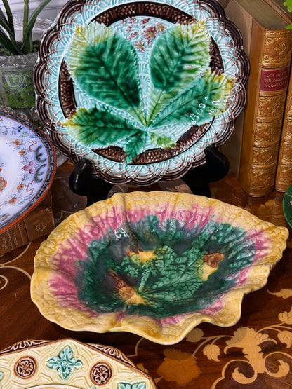 Antique Griffin, Smith & Hill (GSH) Majolica Begonia Leaf Dish | 9” | American Art Pottery