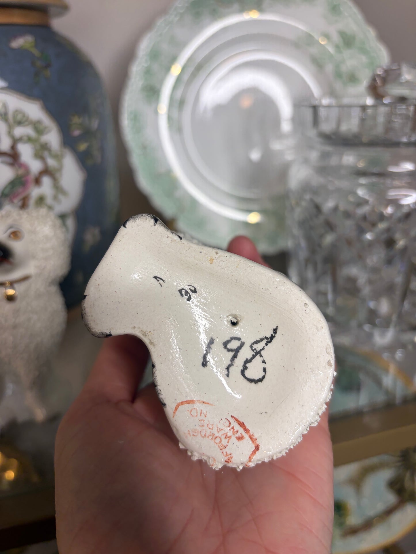 Antique Staffordshire confetti poodle!