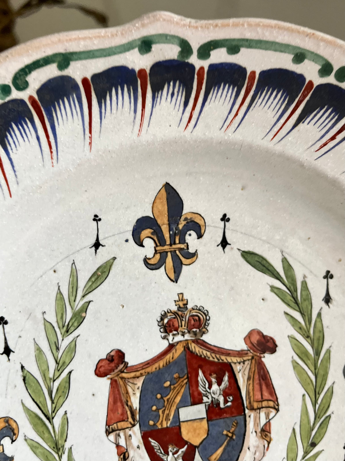 Live 09/29 Antique French Faience Royal Armorial Plate, Eagle & Fleurs-de-Lis, Ermine & Laurel, c. 1880–1920