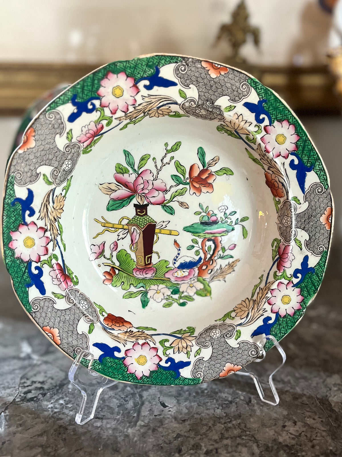 Live 09/20 Antique Mason’s Patent Ironstone China – Set of Four Georgian Plates, Table & Flower Pot Pattern, c.1818