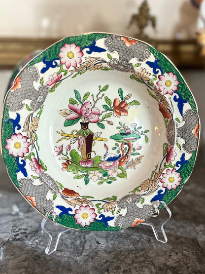 Live 09/20 Antique Mason’s Patent Ironstone China – Set of Four Georgian Plates, Table & Flower Pot Pattern, c.1818