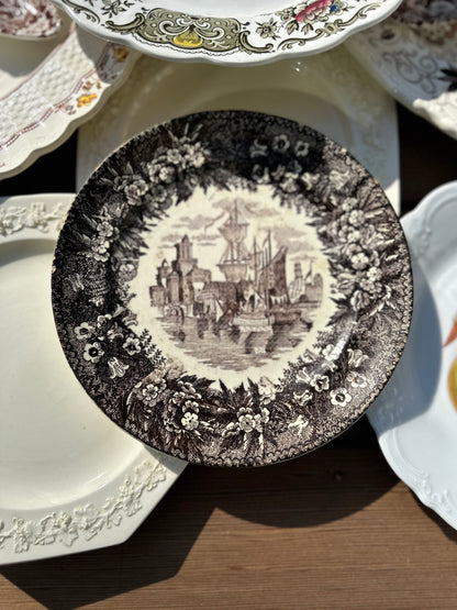 Antique Brown Transferware "FERRARA" Plate by Andrea Galvani, Made in Italy, 7.25"