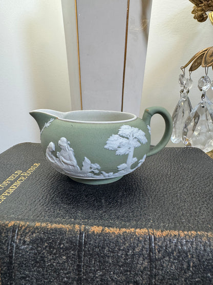 Wedgwood antique creamer sage green jasperware