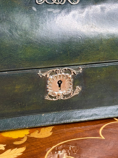 Antique William Comyns Green Leather Stationery Box with Sterling Silver Mounts | London 1901 | DA4609