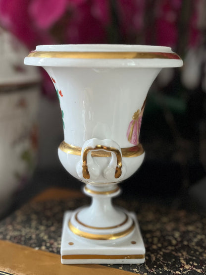 Live 06/22 Pair of Old Paris Hand-Painted Portrait Urns | 19th Century 2 Sided Decoration