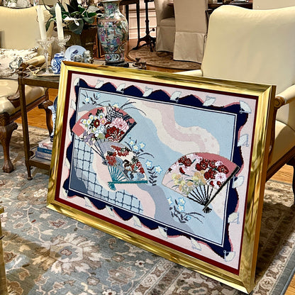 Absolutely stunning massive custom needlepoint vintage art gold custom frame 41 x 29