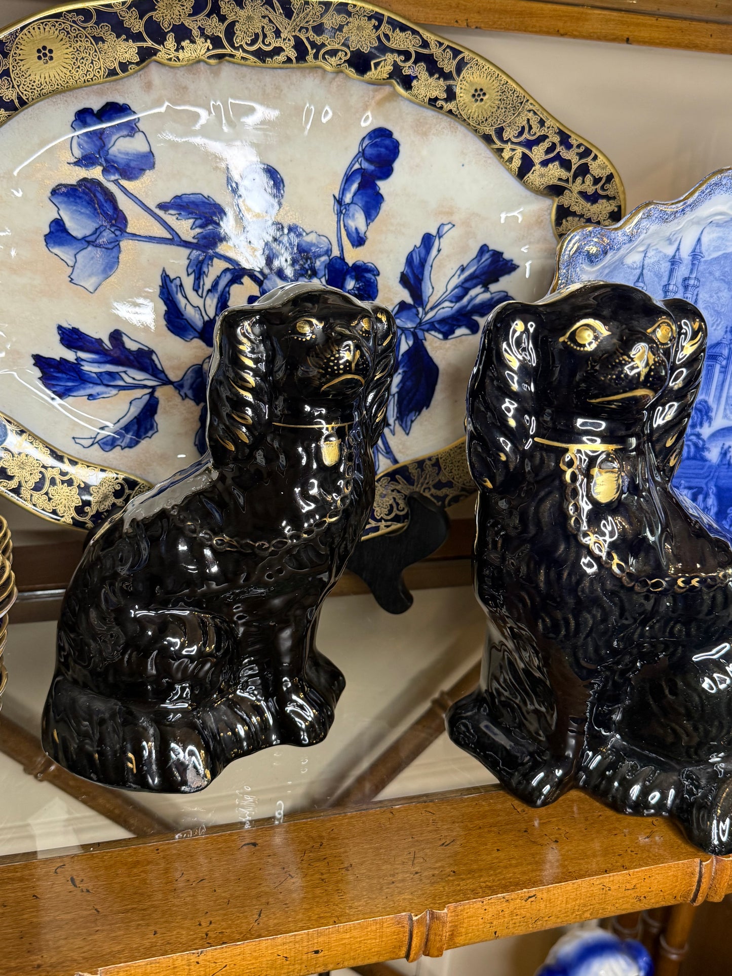 Antique 19th Century Black Staffordshire Spaniel Dog Pair | Style DA4420 | 9.5” Tall