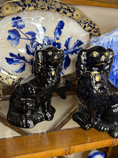 Antique 19th Century Black Staffordshire Spaniel Dog Pair | Style DA4420 | 9.5” Tall