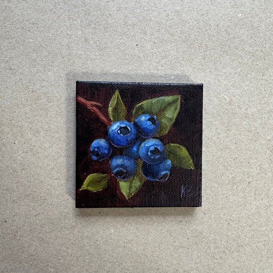 Mini art blueberries #2 original oil paintings on stretched canvas 3x3”