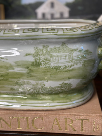 Danny's Fine Porcelain: 19Lx8.5Wx7H- Oval Centerpiece Basin - Green Scene