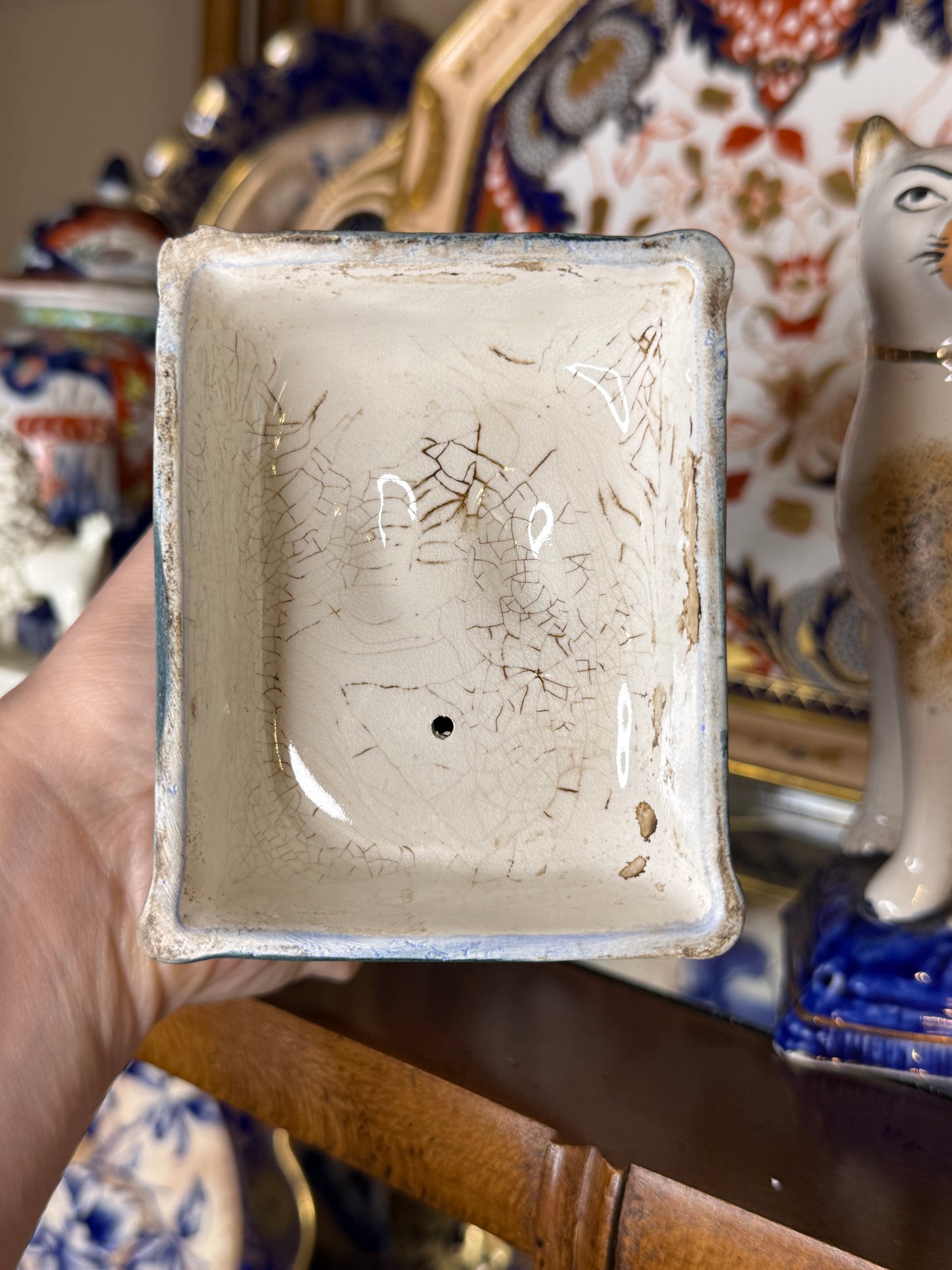 Antique 19th Century Staffordshire Cat Pair with Cobalt Bases | Style DA4481 | 7” Tall
